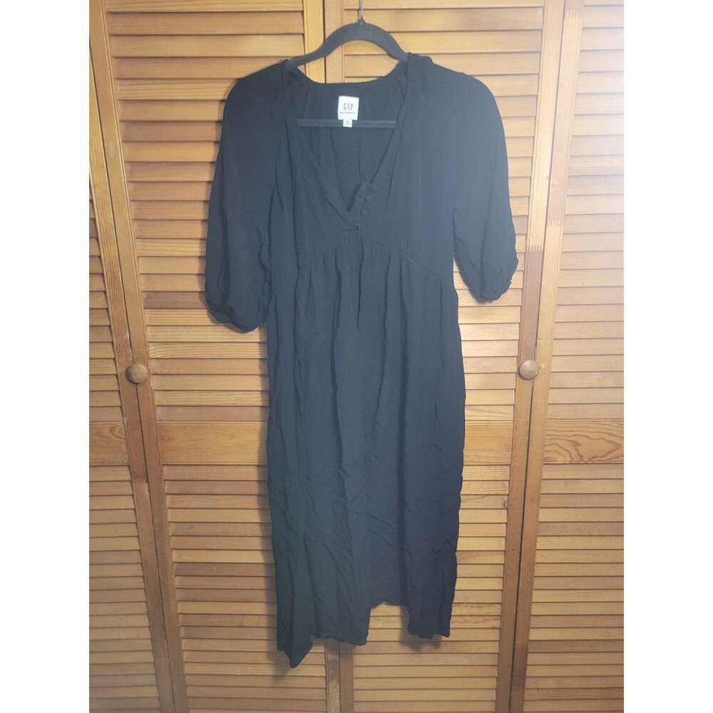 GAP Black Maternity Dress Flowy Cotton With Button Detailing